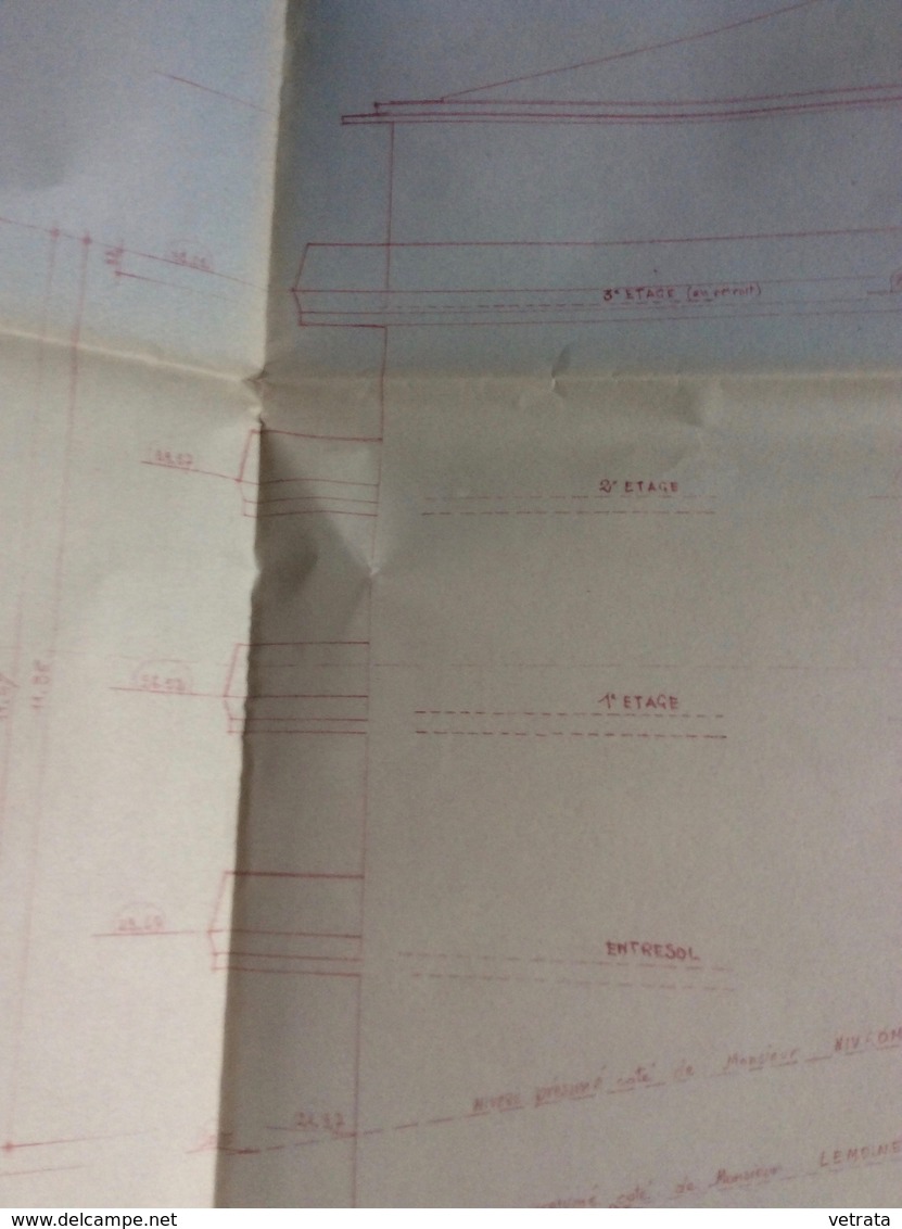 Plan D' Architecte :  103x67 Cm (1ère Moitié Du Siècle Dernier) - Architecture