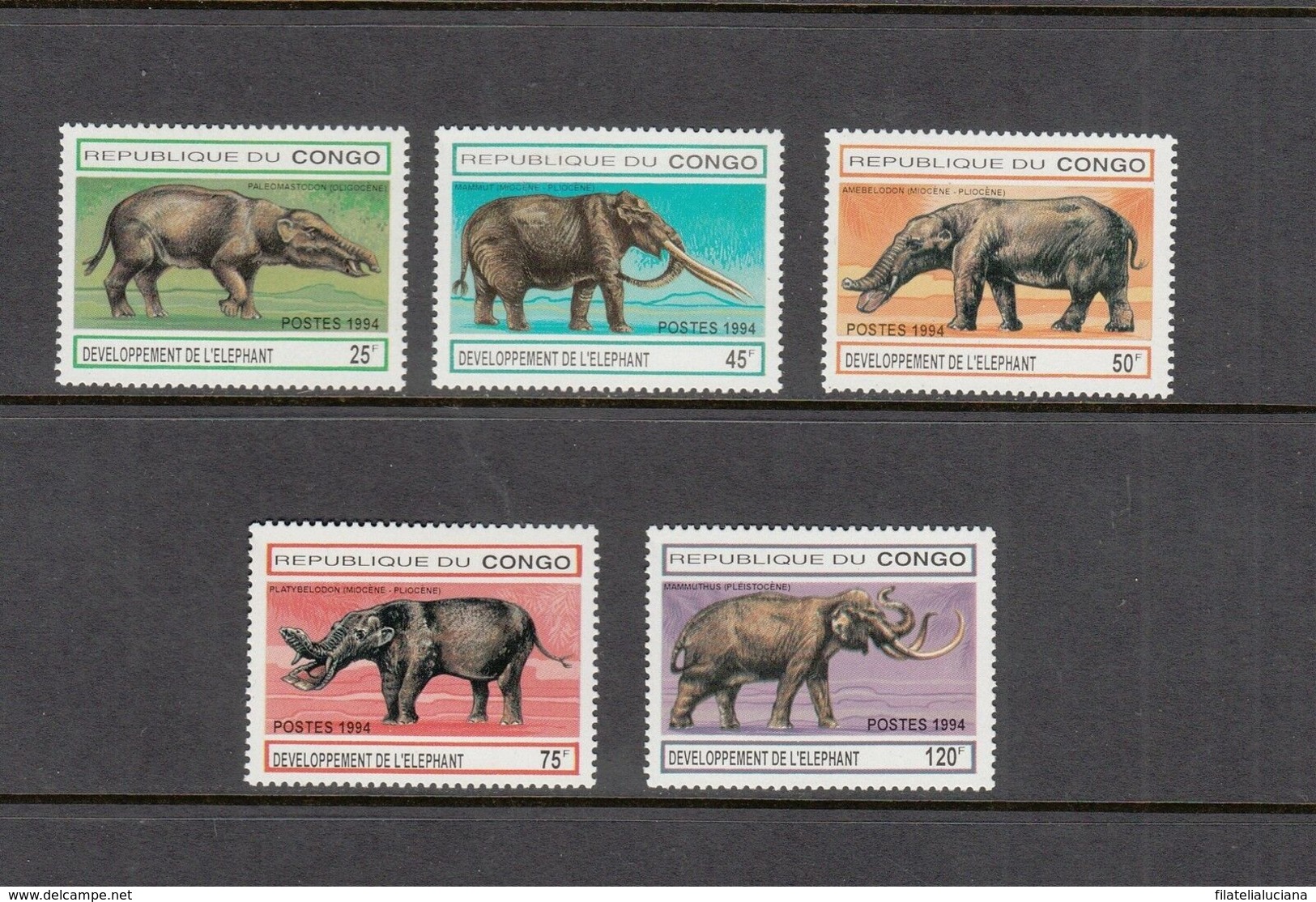 P.R Congo MNH Full Set Elephants Prehistoric Scott 1054-1058 - Prehistorics