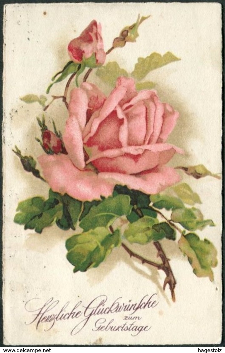 Lithuania 1937 KLAIPEDA Postcard ROSE Herzliche Glückwünsche Zum Geburtstage PPC Litauen Memel Memelland Memelgebiet - Lithuania