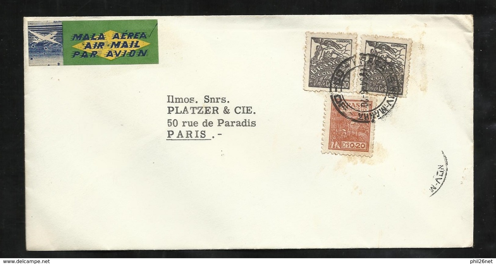 Lettre Avion Avec Vignette Rio De Janeiro DF Le 20/05/1954 Pour Paris Les N° 465 Et 468 X 2  B/TB - Cartas & Documentos