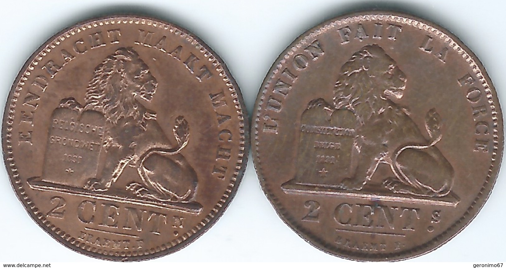 Belgium - Leopold II -  2 Centimes - 1870 - KM35.1 (French) & 1902 - KM36 (Dutch) - 2 Cents