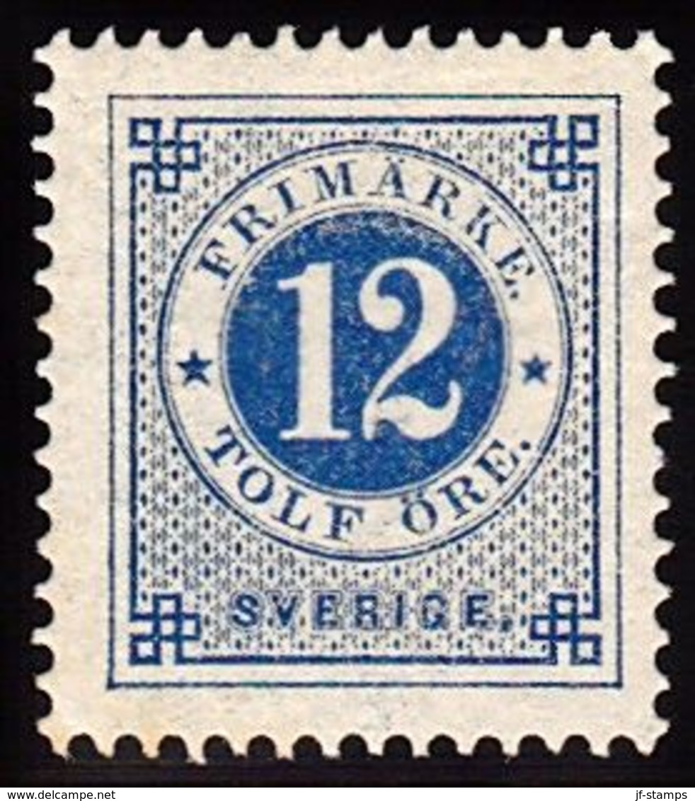 1877. Circle Type. Perf. 13. 12 øre Blue. LUX. (Michel 21B) - JF100797 - Ongebruikt