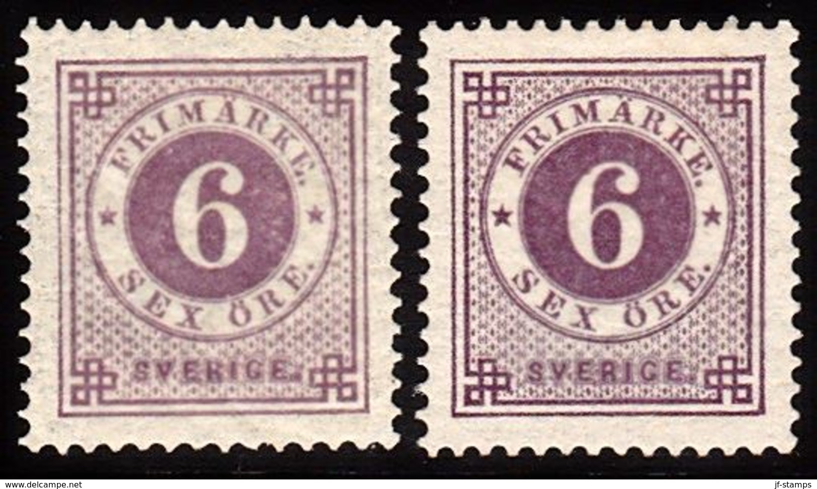 1886. Circle Type. Perf. 13. Posthorn On Back. 6 öre Red Lilac. 2 Shades. LUX. (Michel 33b) - JF100809 - Neufs