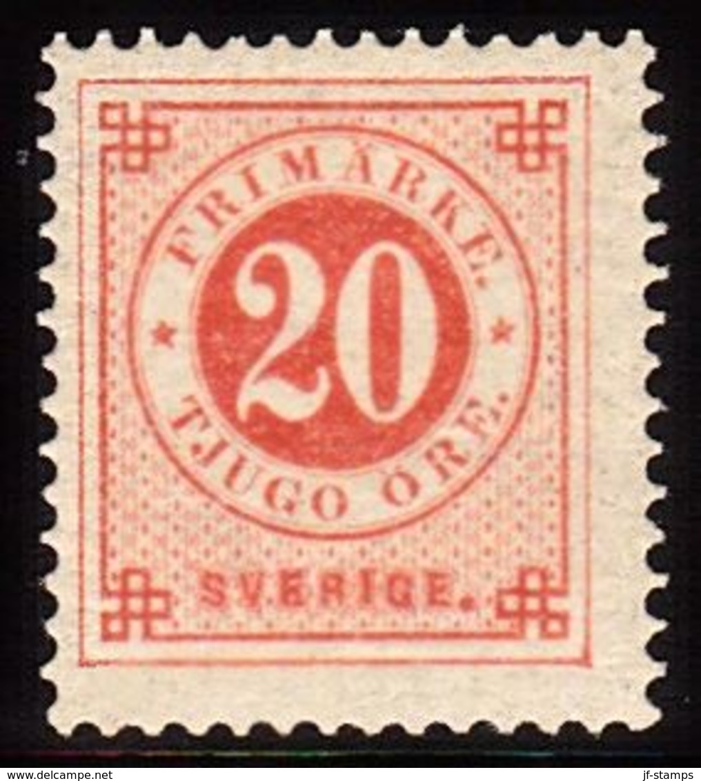 1886. Circle Type. Perf. 13. Posthorn On Back. 20 öre Vermilion. (Michel 34) - JF100811 - Ongebruikt