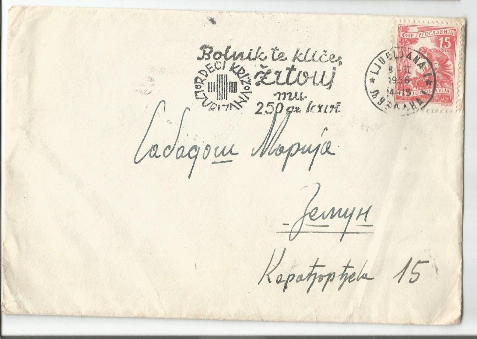 Slovenia Ljubljana Flam RDECI KRIZ RED CROSS 1956 - Briefe U. Dokumente