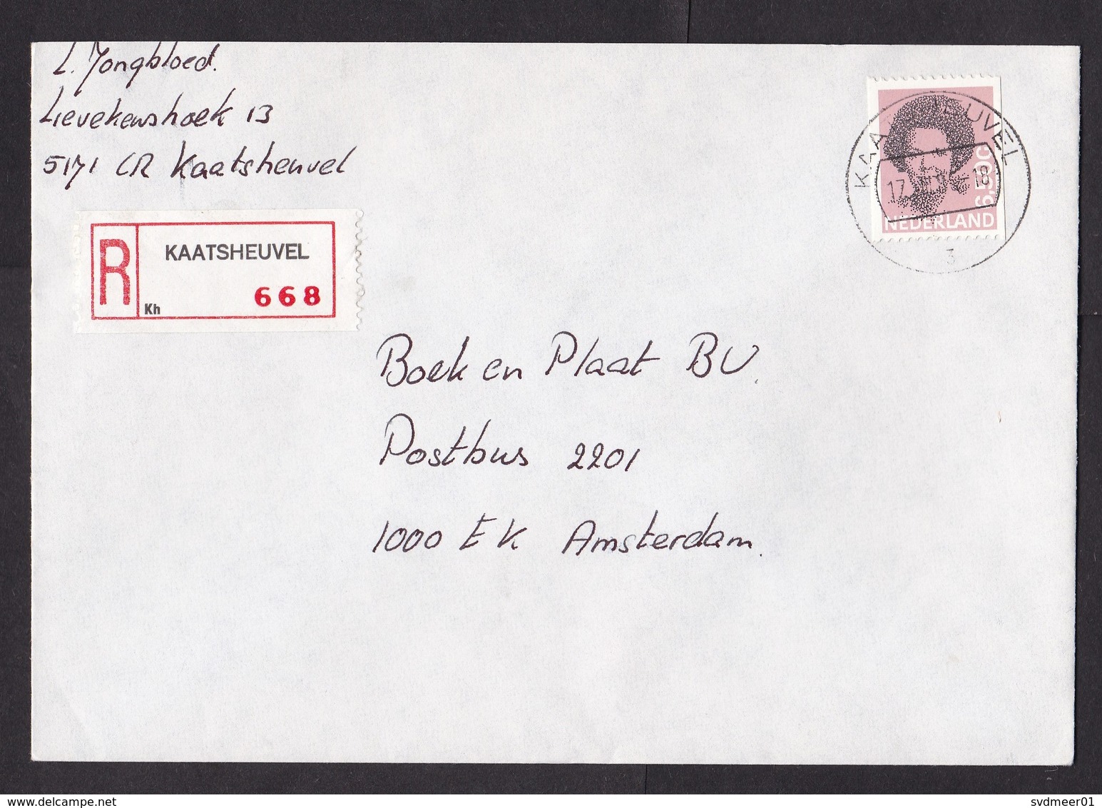 Netherlands: Registered Cover, 1985, 1 Roll Stamp, Struycken, R-label Kaatsheuvel (traces Of Use) - Lettres & Documents