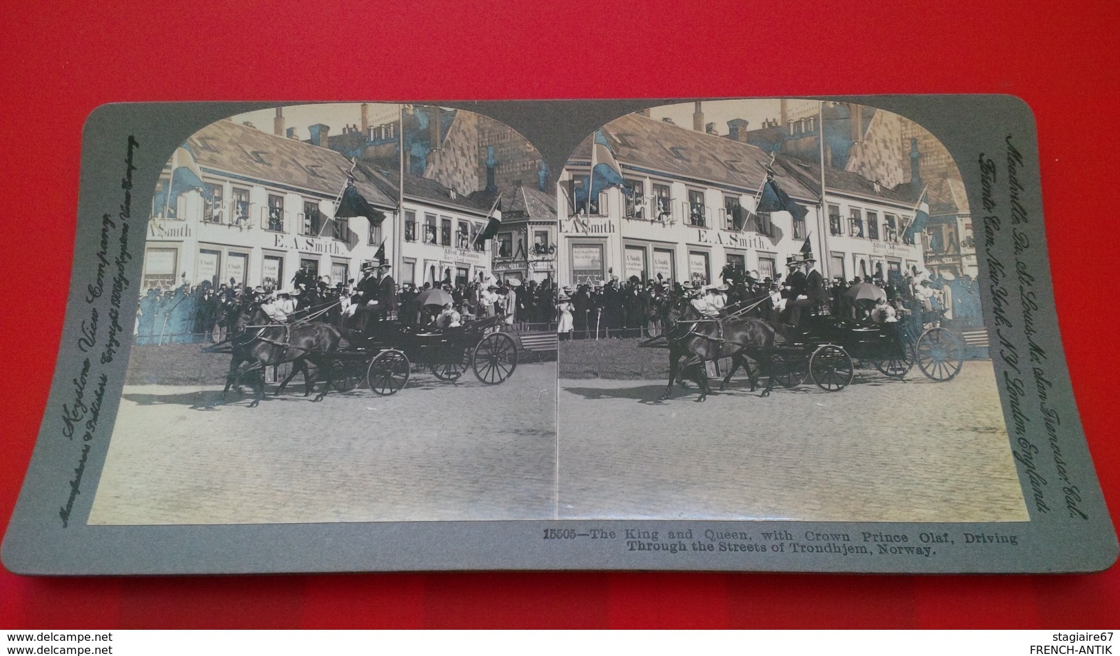 PHOTO STEREO THE KING AND QUEEN WITH CROWN PRINCE OLAF DRIVING TROUGH THE STREETS OF TRONDHJEM NORWAY ATTELAGE - Stereo-Photographie