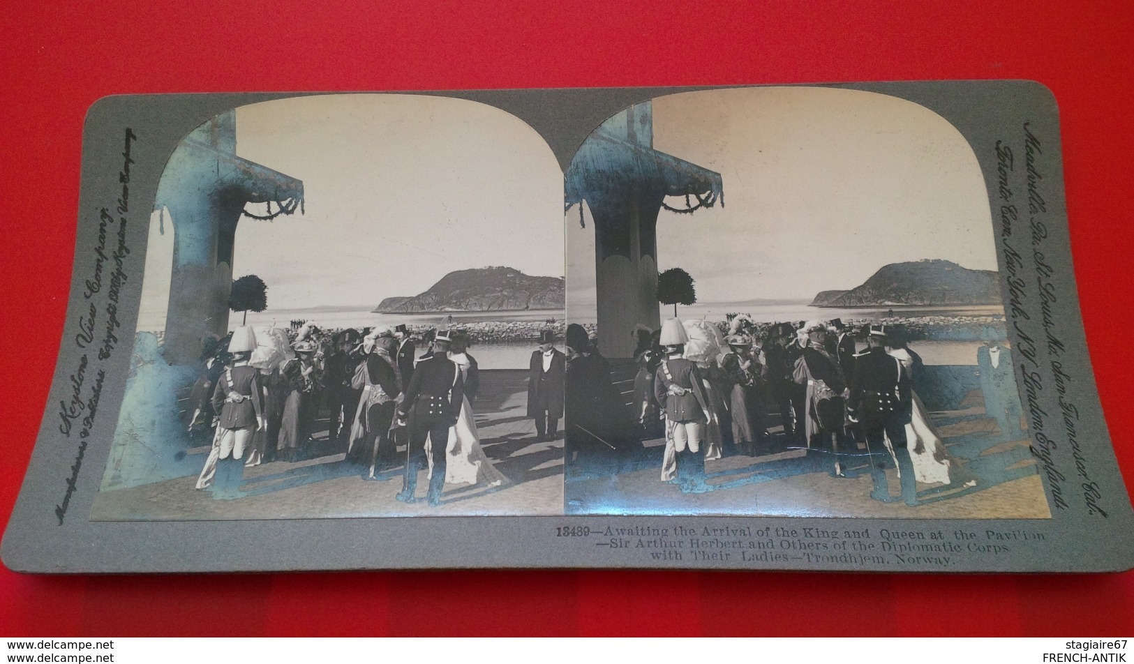 PHOTO STEREO ARRIVAL OF THE KING AND QUEEN SIR ARTHUR DIPLOMATIE CORPS TRONDHJEM NORWAY - Stereo-Photographie