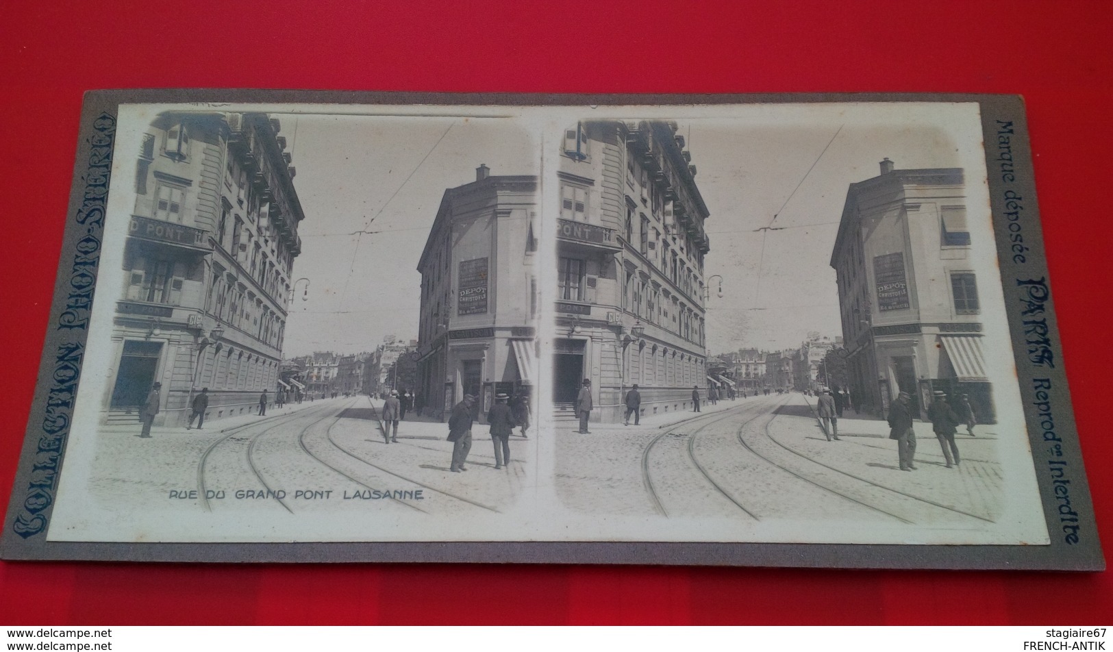 PHOTO STEREO LAUSANNE RUE DU GRAND PONT COMMERCE E.GAUTSCHY DEPOT CHRISTOFLE - Stereo-Photographie