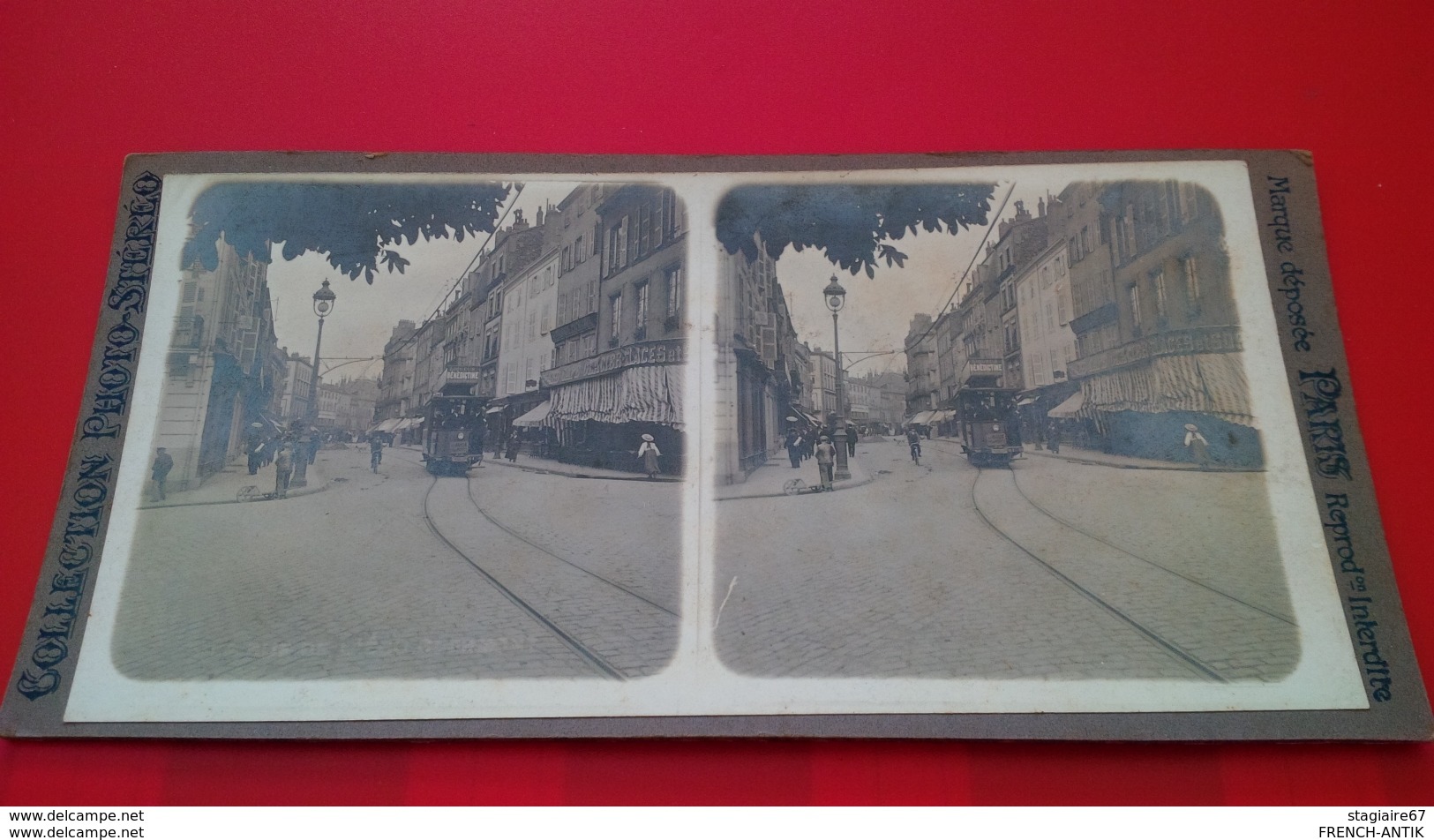 PHOTO STEREO TRAMWAY PUB BENEDICTINE RUE DE L ECO - Stereo-Photographie