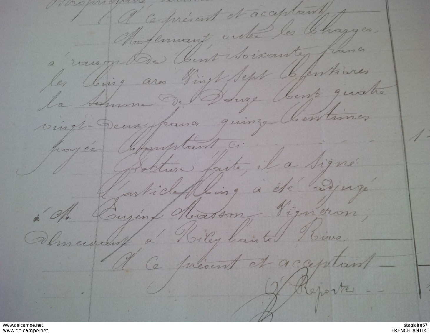 LES RICEYS AUBE ADJUDICATION MAISON FAMILLE GERARD TRANCHANT ADJUGE A EMILE FARINET MILLOT VIGNERON AUX RICEYS 1881 - Non Classés