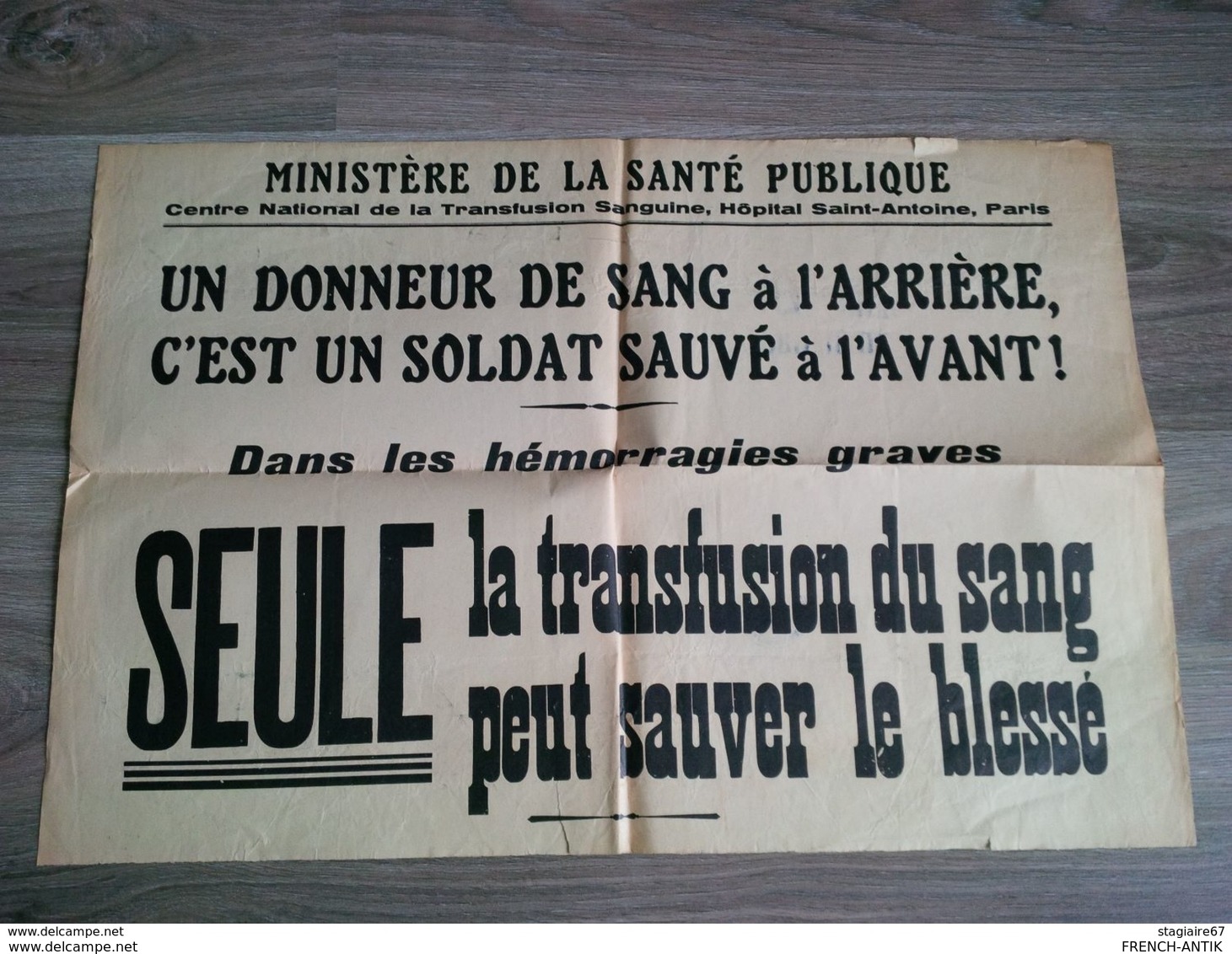 AFFICHE MINISTERE DE LA SANTE PUBLIQUE DON DU SANG HOPITAL ST ANTOINE PARIS CACHET RATP - Posters