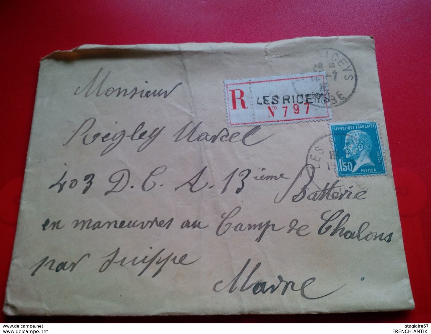 Enveloppe Correspondance Militaire Recommande Pour Les Ricey Aube - 1921-1960: Période Moderne