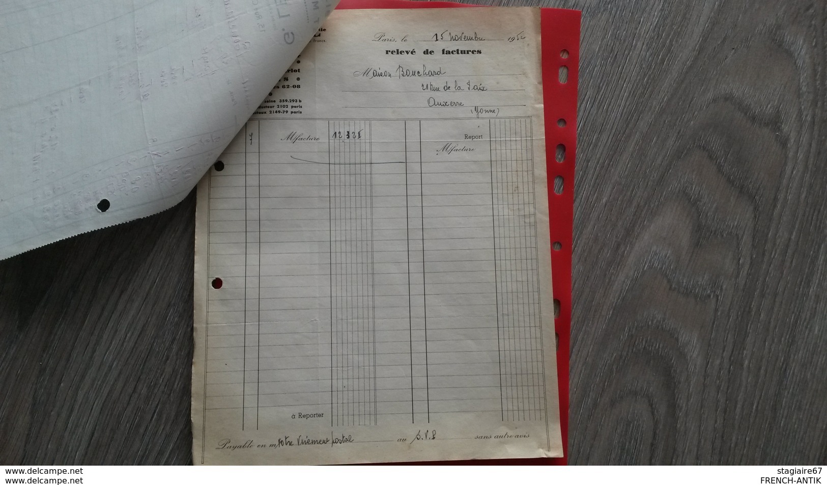 ENSEMBLE FACTURE FABRIQUE DE BIJOUTERIE ARGENT ET METAL G. LESSEUR ET CIE PARIS  OCTOBRE SEPTEMBRE ET NOVEMBRE  1952 - Autres & Non Classés