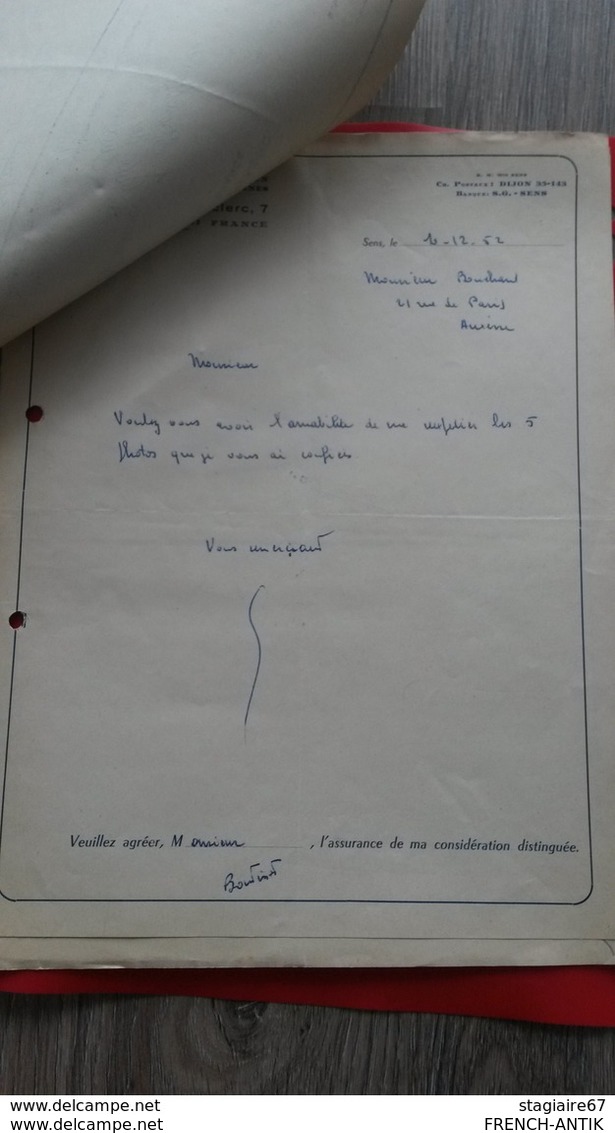 ENSEMBLE FACTURES J. BOUTINOT DEPREZ SENS NOVEMBRE DECEMBRE 1952 - Otros & Sin Clasificación