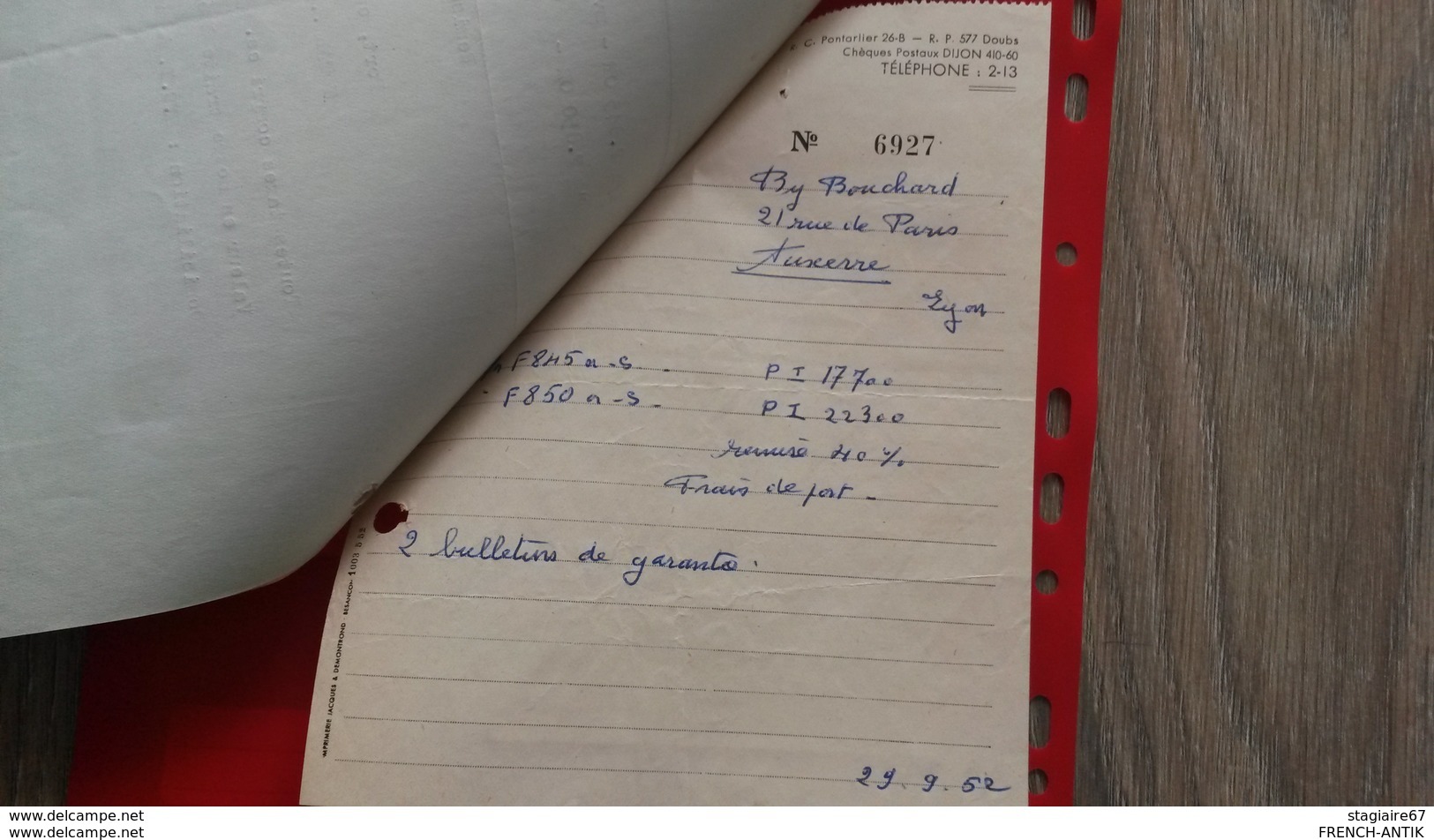 ENSEMBLE FACTURES HORLOGERIE  SELECT WATCH FERNAND GIRARDET ET FILS MORTEAU 1952 - Sonstige & Ohne Zuordnung
