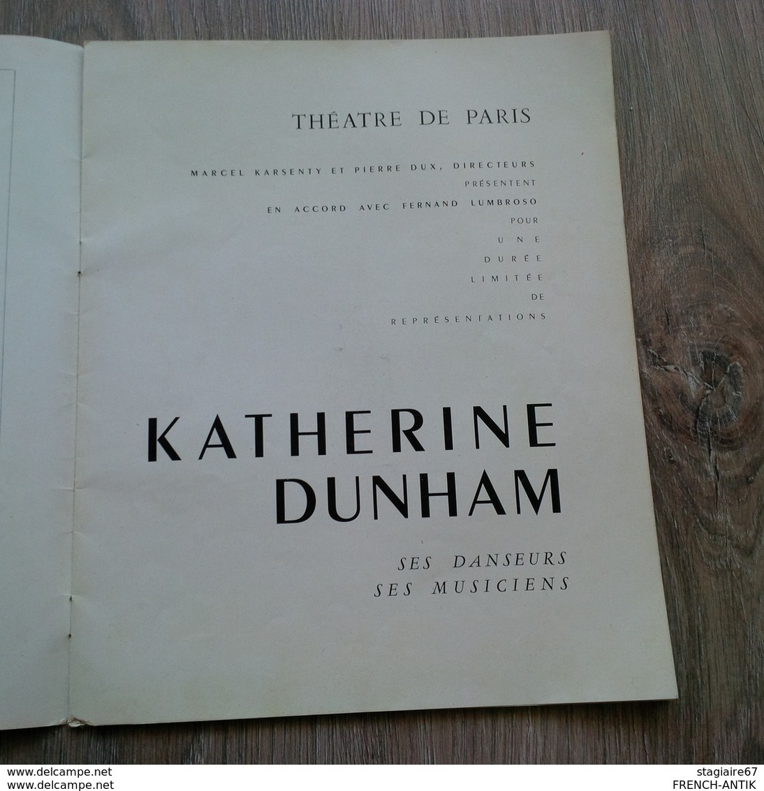 PROGRAMME KATHERINE DUNHAM ET SA COMPAGNIE THEATRE DE PARIS DONT ILLUSTRATION PAUL COLIN RARE - Programmes