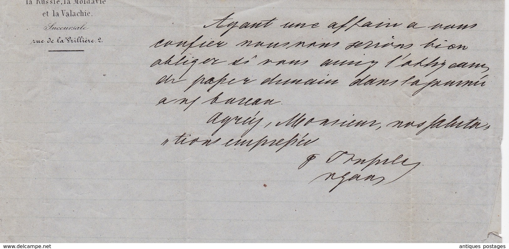 Messageries Allemandes 1860 Trupel & Cie Paris 78 rue du Marais Allemagne Russie Moldavie Valachie