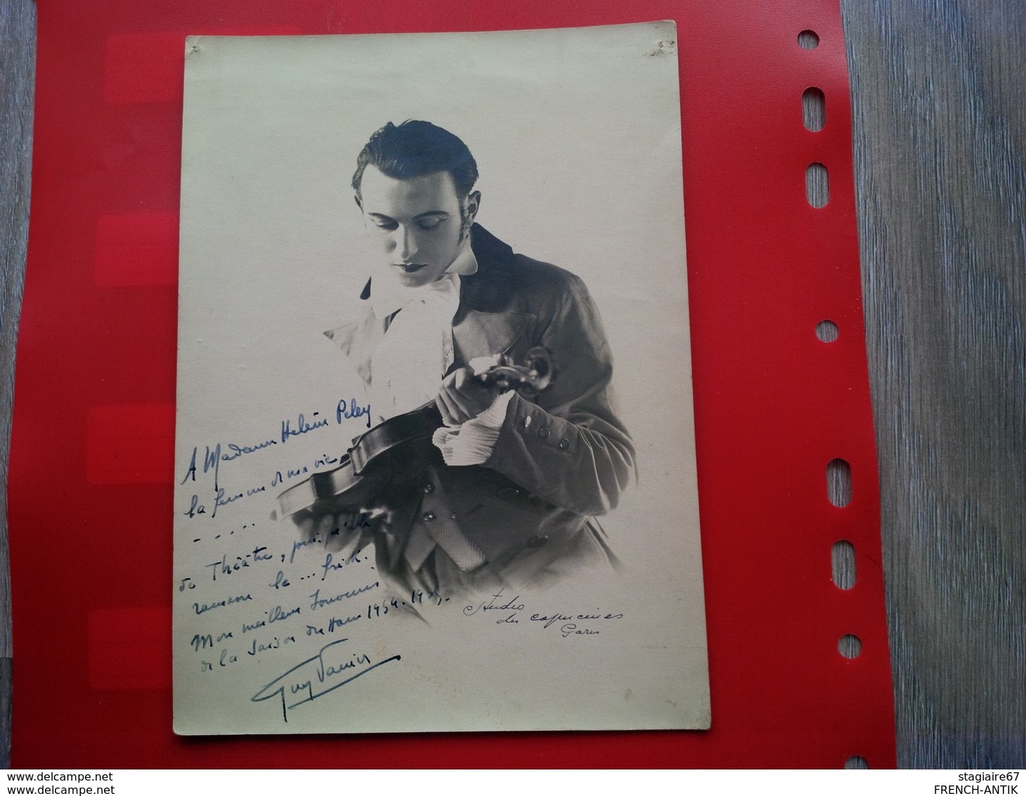 PHOTO DEDICACE A IDENTIFIER ARTISTE OPERA GUY VANIER 1934 STUDIO DU CAPUCINES PARIS - Dédicacées