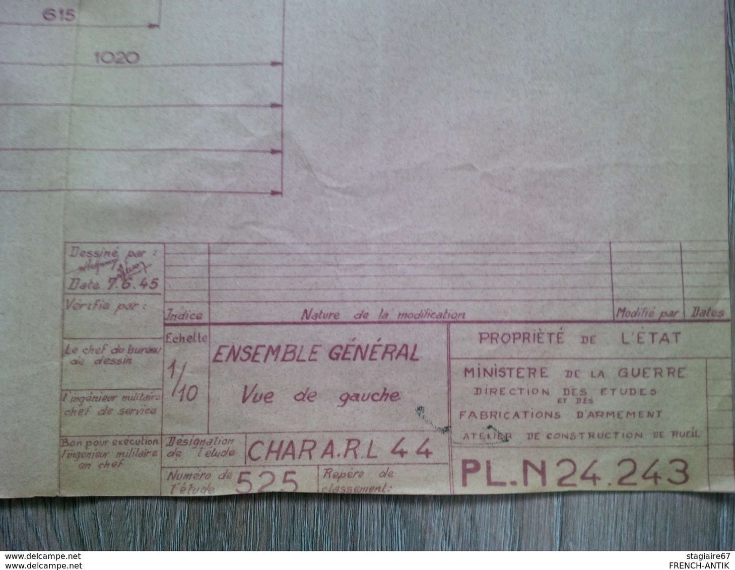 LOT  4 PLANS CHAR A.R.L 44 MINISTERE DE LA GUERRE ATELIER DE CONSTRUCTION DE RUEIL - Tools