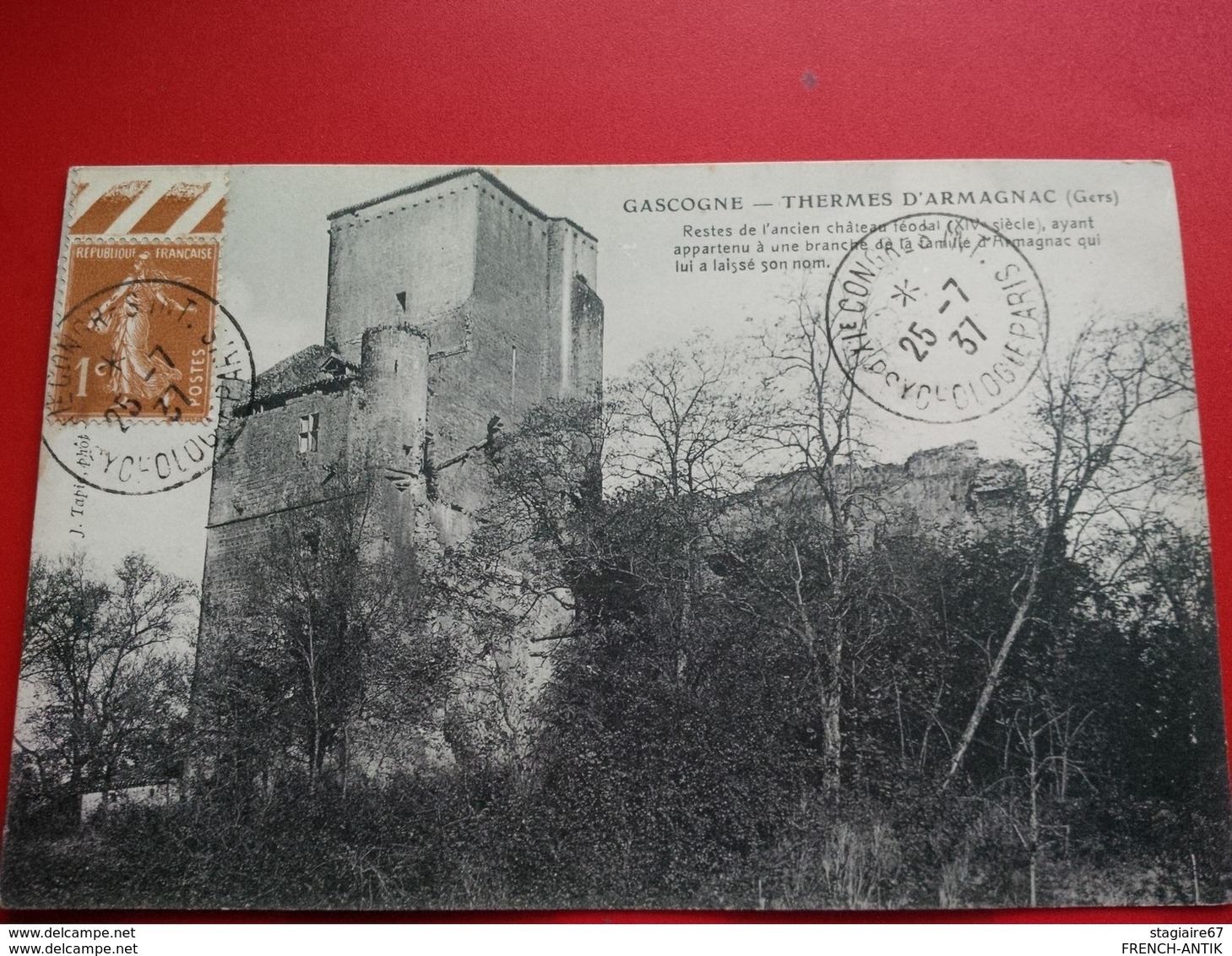 THERMES D ARMAGNAC CHATEAU CACHET CONGRES INT. PSYCHOLOGIE PARIS 1937 - Commemorative Postmarks