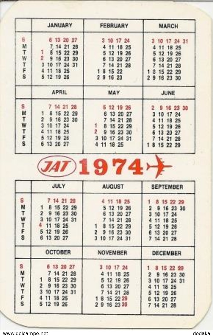 Calendarik - Yugoslavia - Serbia - 1974 - JAT - Aviation - Airline - Aircraft - Advertising - A Rarity. - Small : 1971-80