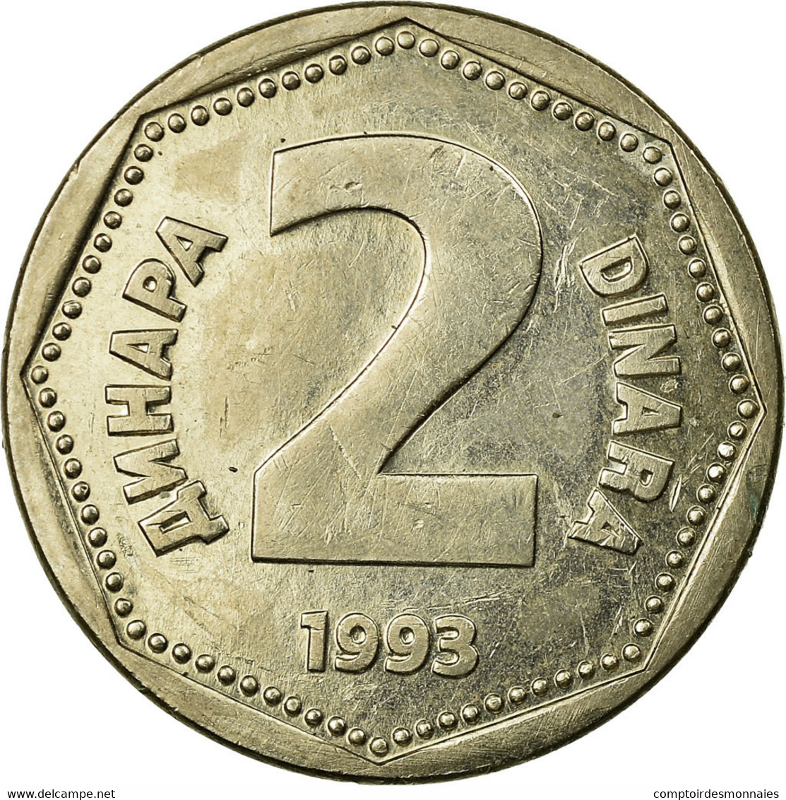 Monnaie, Yougoslavie, 2 Dinara, 1993, TTB, Copper-Nickel-Zinc, KM:155 - Yougoslavie