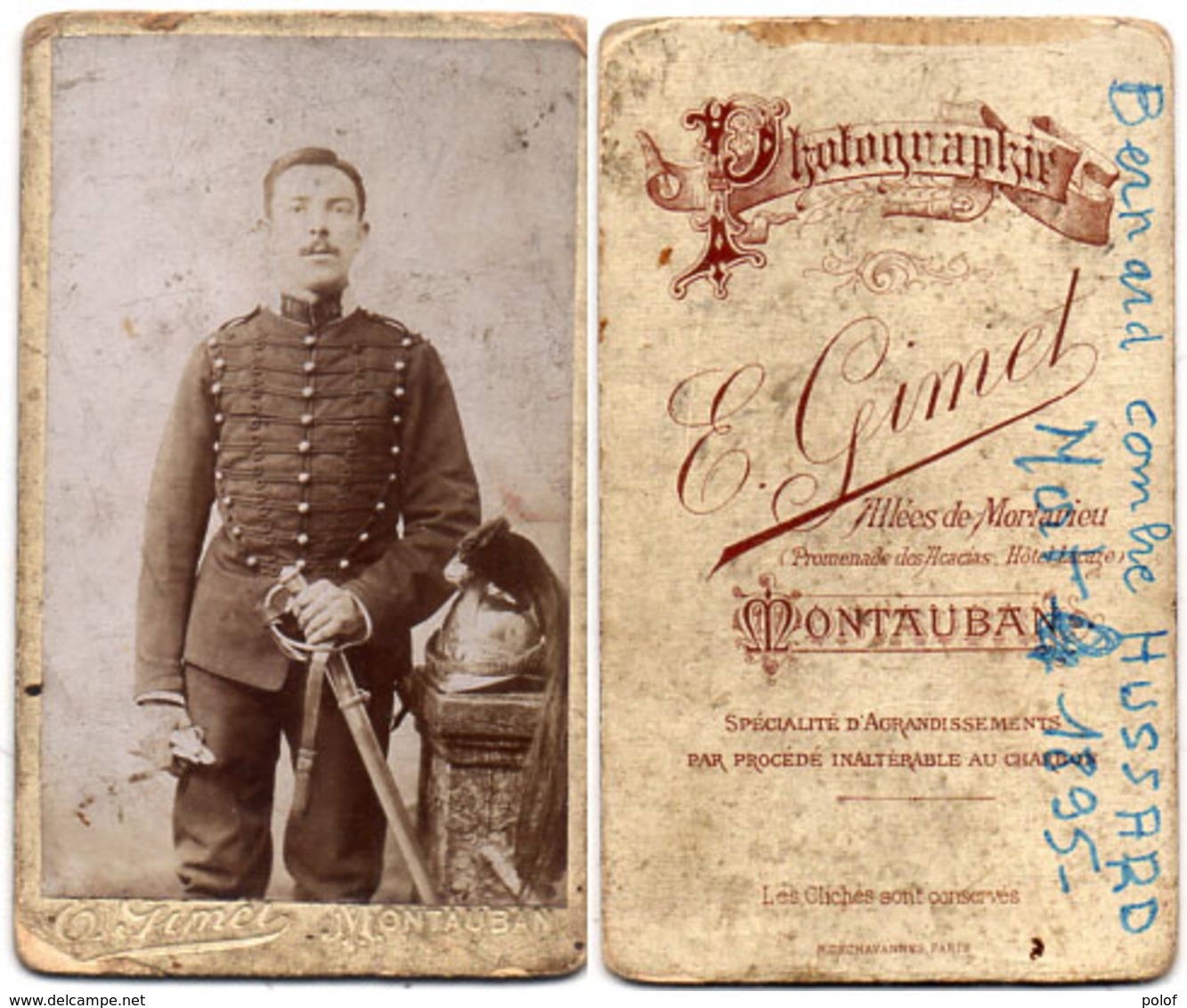 CDV - Bernard Combre - Militaria - Hussard (10°)mort En 1895 - Photo E. Gimet - Montauban  (112705) - Identified Persons