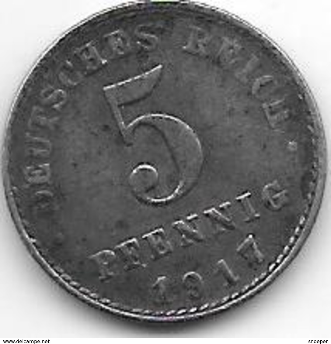 Empire 5 Pfennig  1917  A   Km  19    Vf+ - 5 Pfennig