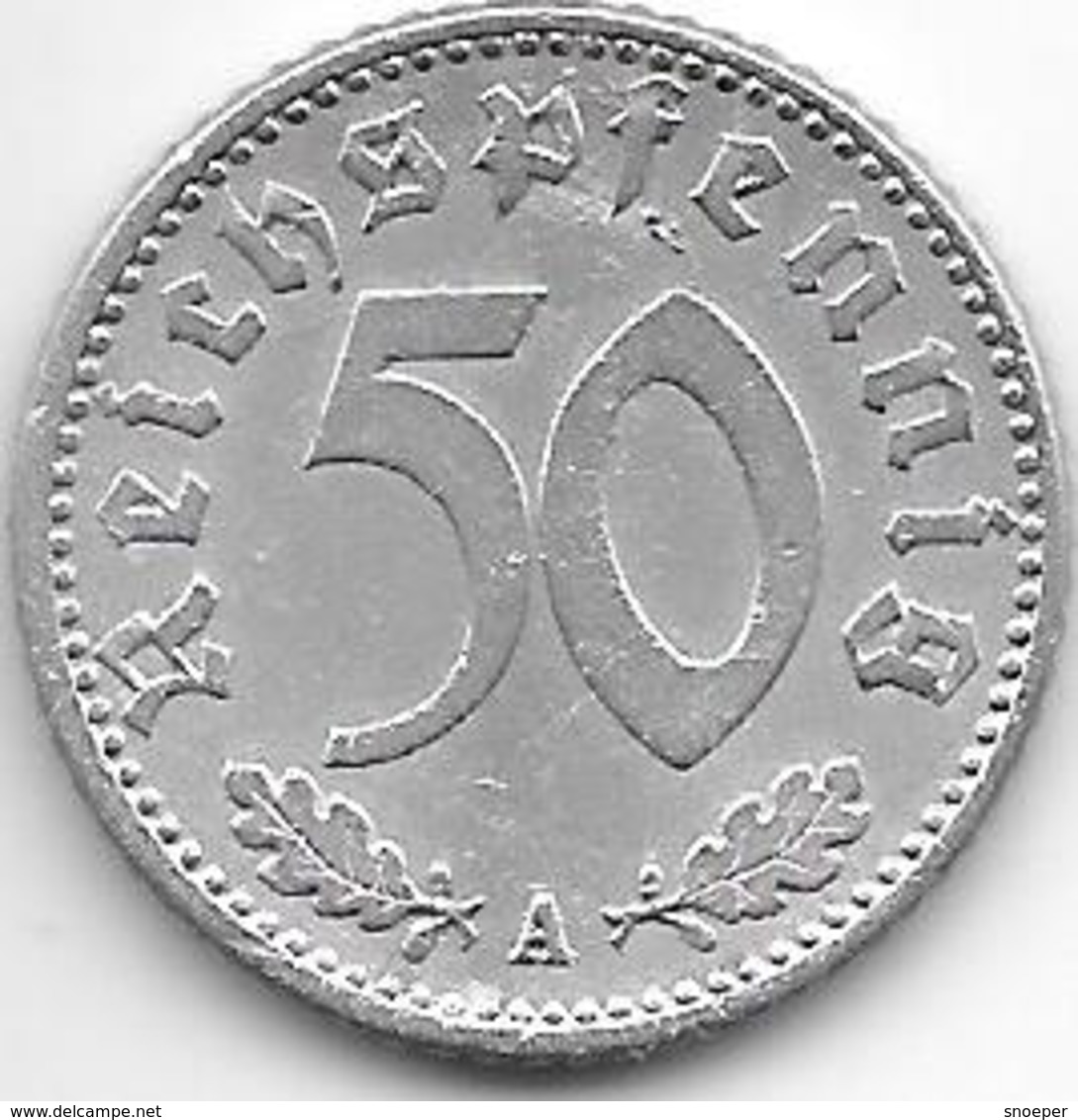 Germany  50 Pfennig 1943 A  Km 96  Vf - 50 Reichspfennig