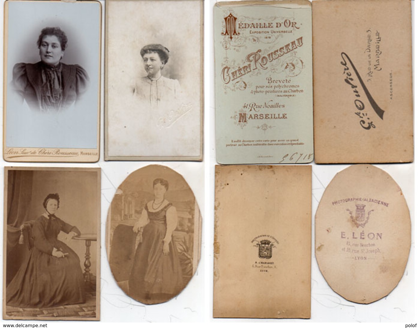 4 CDV De Femmes  Photos E. Léon Et A. Charavet - Lyon - G. Ouvière Et Cheri Rousseau - Marseille     (112707) - Personnes Anonymes