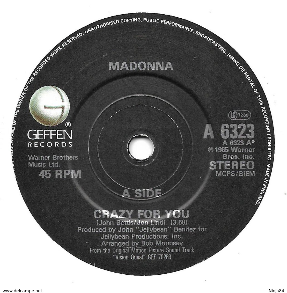 SP 45 RPM (7")   Madonna  "  Crazy For You  "  Angleterre - Other - English Music