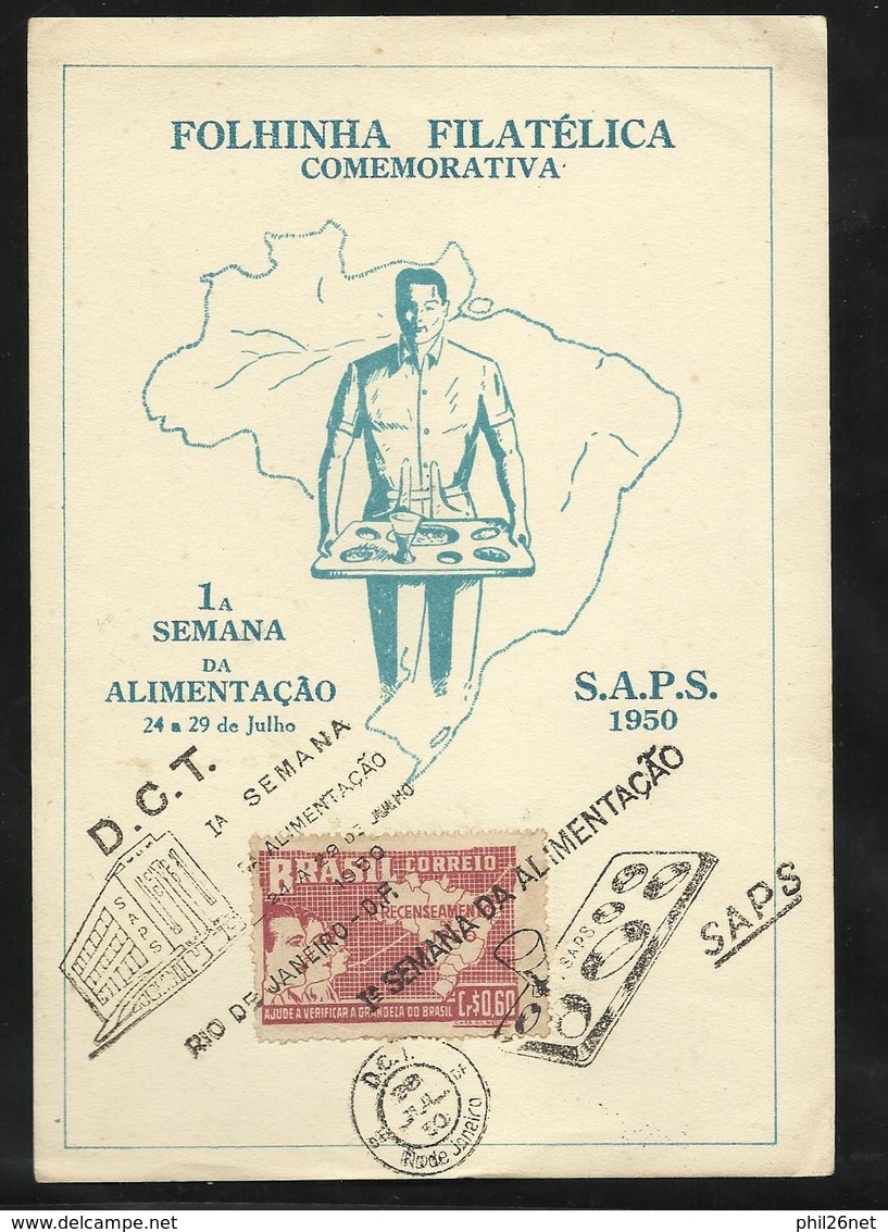FDC Brésil Feuillet Commémoratif  Cachet Illustré Semaine De L'alimentation  Rio De Janeiro (DF) 28/07/1950 N°485  B/TB - Cartas & Documentos