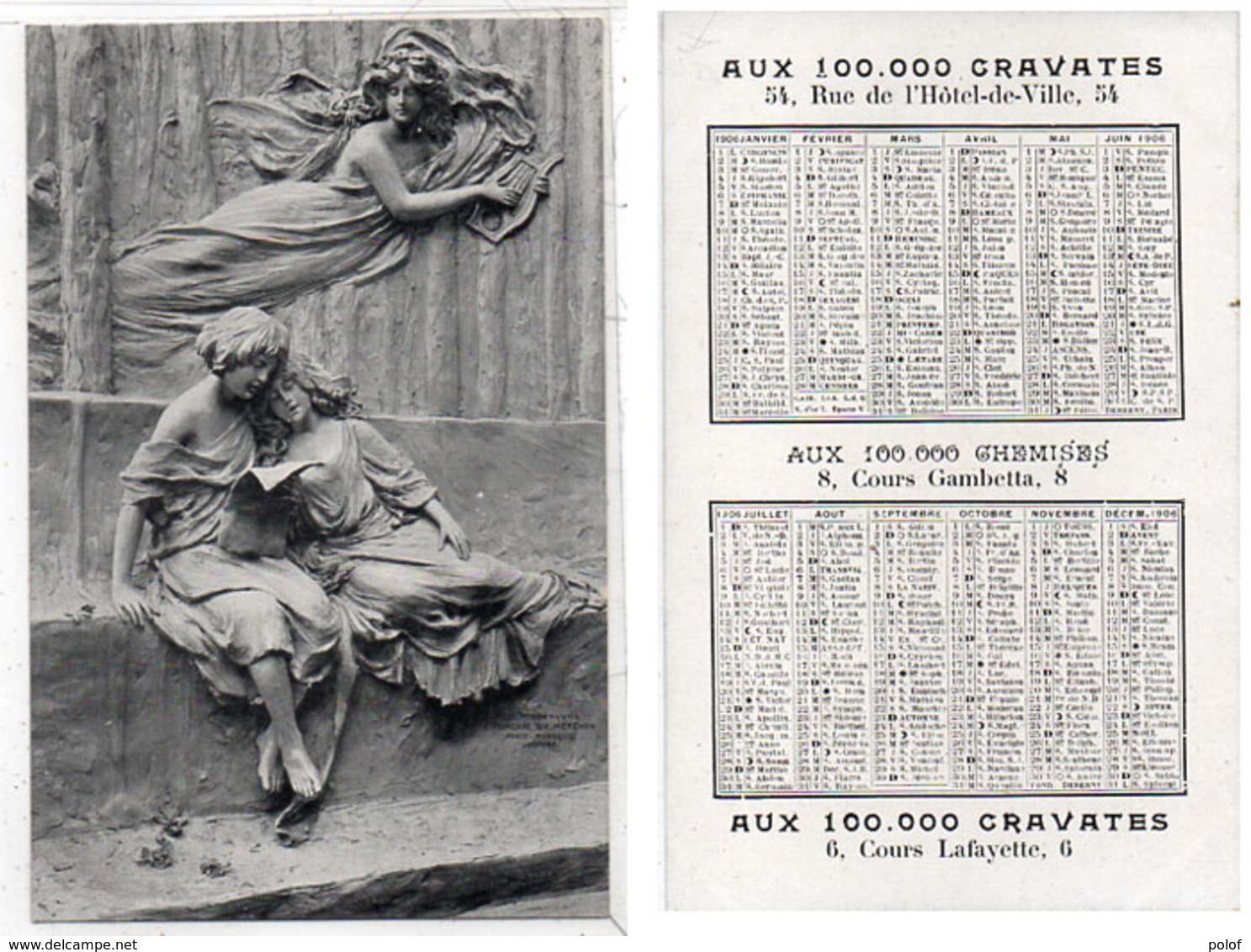 Calendrier 1906 - Aux 100 000 Cravates - Aux 100 000 Chemises - Paris  (112714) - Petit Format : 1901-20