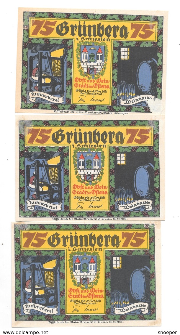 **notgeld   Grunberg 3 X 75 Pf  489.2/3+4+6 - [11] Emissioni Locali