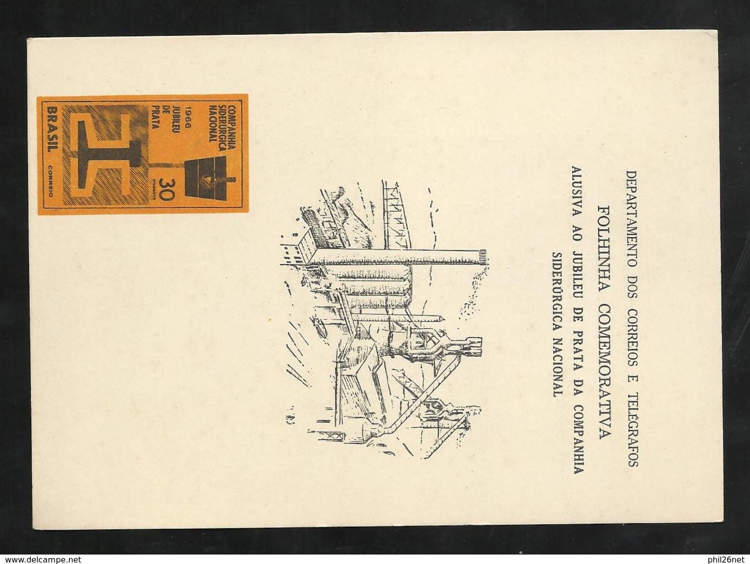 FDC Brésil Feuillet Maxi Commémoratif  Illustré  Le 22/05/1966 Gravure N°795 Anniversaire De La Cie Nat. Sidérurgie B/TB - Briefe U. Dokumente