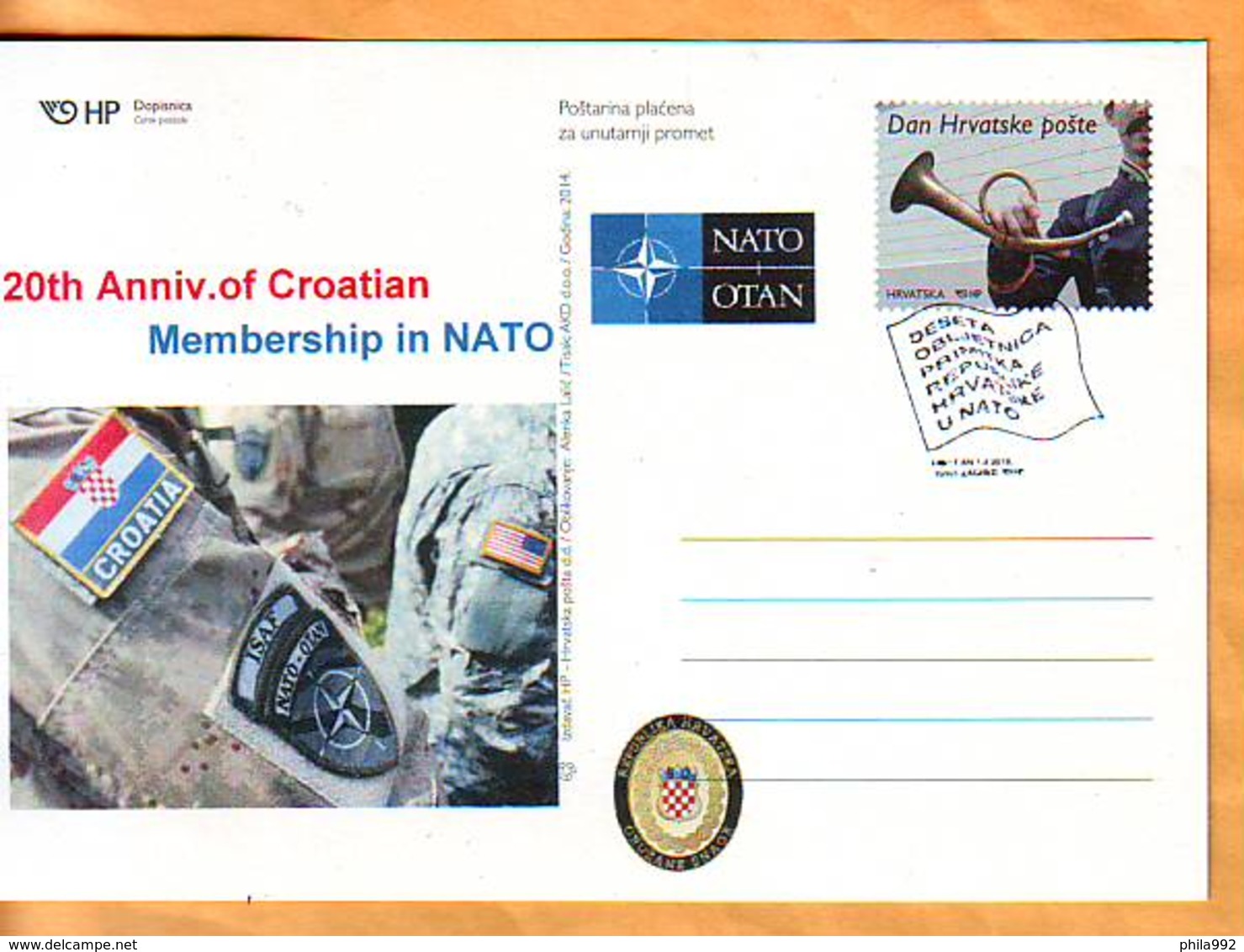 Croatia 2019 Y Postcard Overprint 10th Ann Of NATO Membership Postmark Zagreb 01.04. - Kroatien