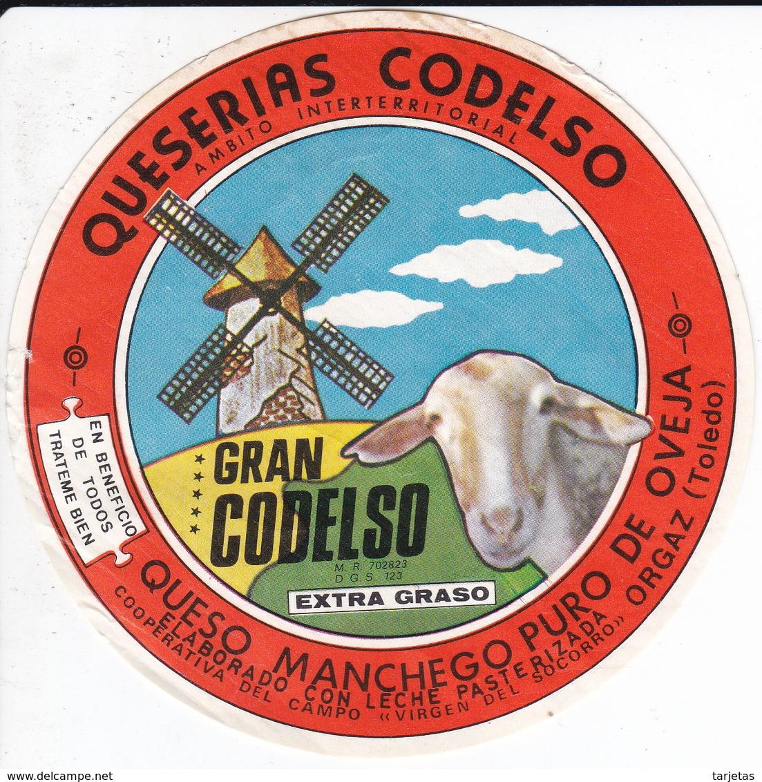 ETIQUETA DEL QUESO GRAN CODELSO (MOLINO-MILL-MOULIN) OVEJA - Quesos