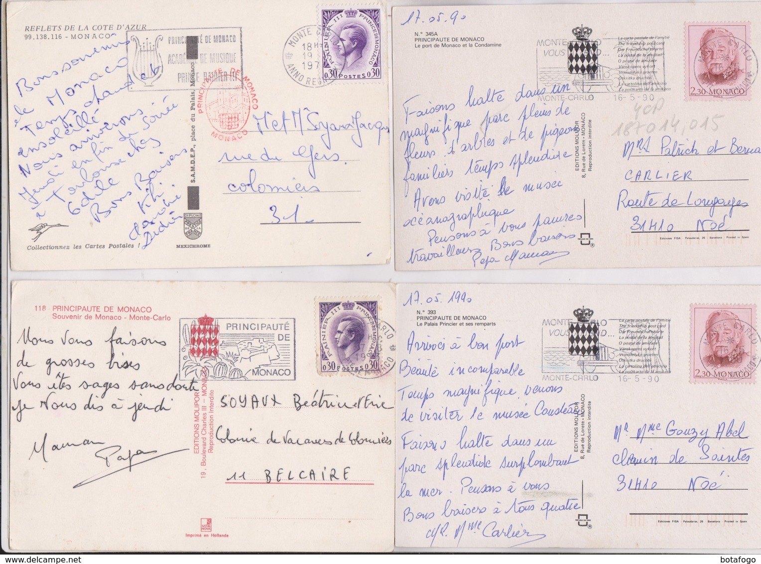 4 CPM MONACO (voir Timbres) - Colecciones & Lotes