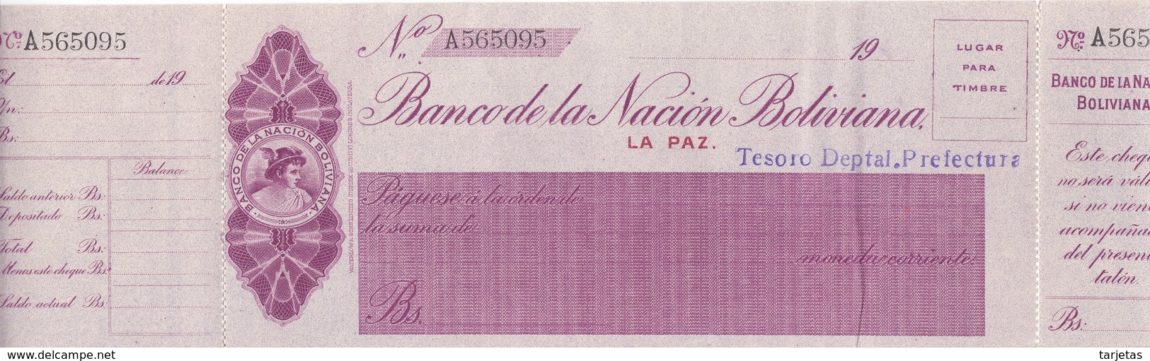 TALON - BILLETE DE BOLIVIA DEL BANCO DE LA NACION BOLIVIANA NUMERADO (MUY RARO) - Bolivië