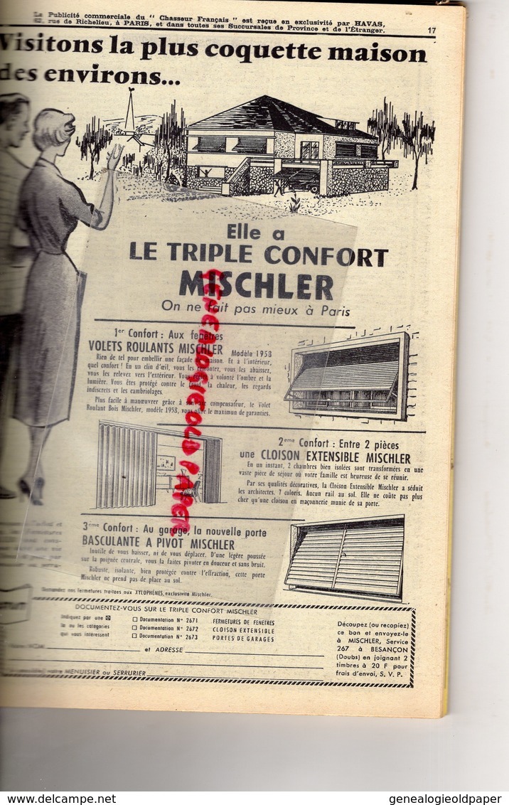 REVUE CHASSEUR FRANCAIS-1958- CHASSE RHINOCEROS- PECHE CYCLISME CYCLOMOTEUR-PAUL ORDNER-LESSIVE OMO-FUSIL-VELO - Chasse & Pêche