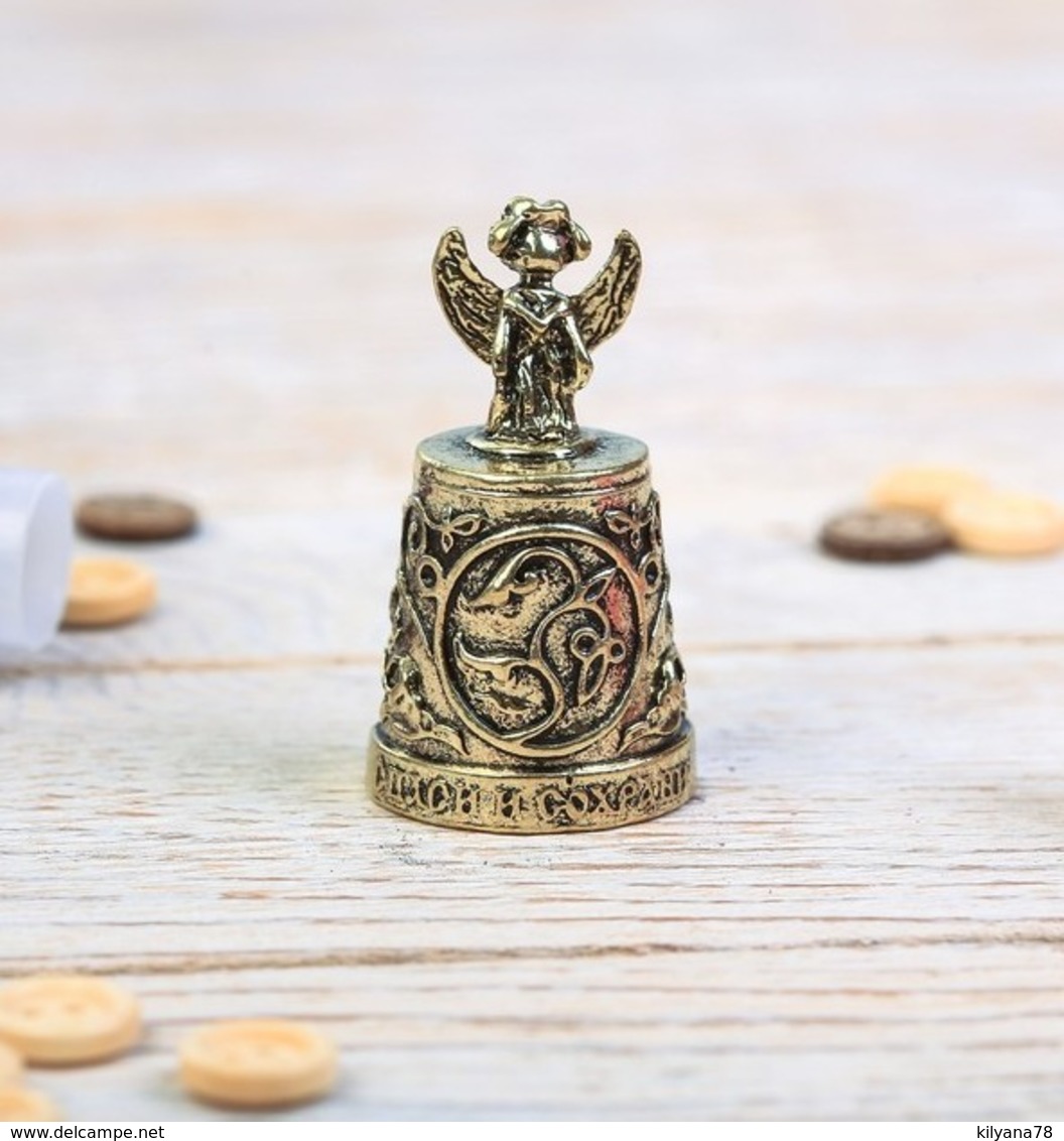 Thimble BLESS AND SAVE Angel Solid Brass Metal Russian Souvenir Collection - Ditali Da Cucito