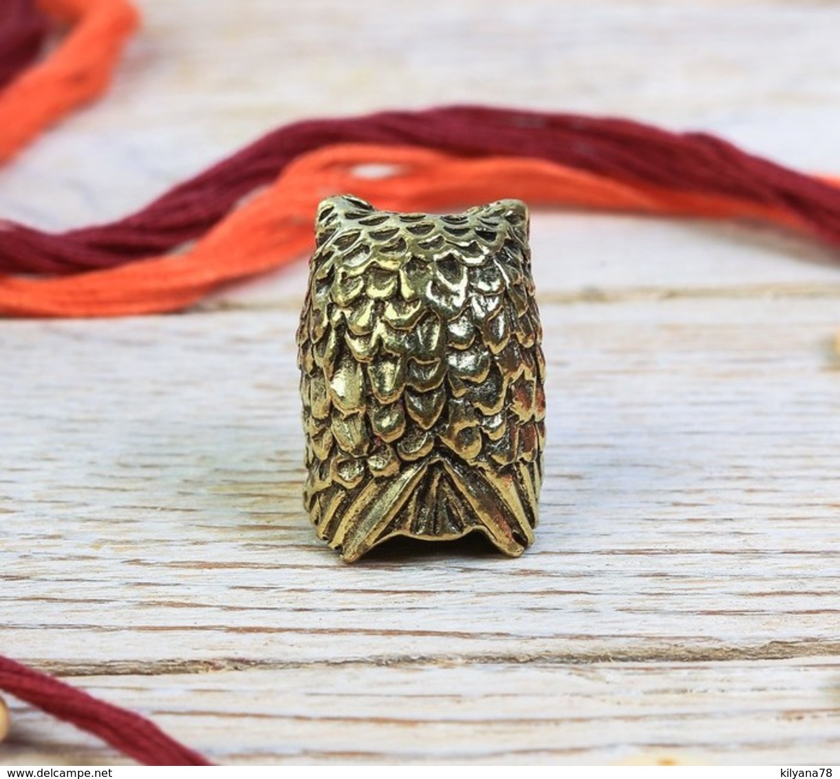 Thimble WISE OWL Bird Solid Brass Metal Russian Souvenir Collection - Ditali Da Cucito