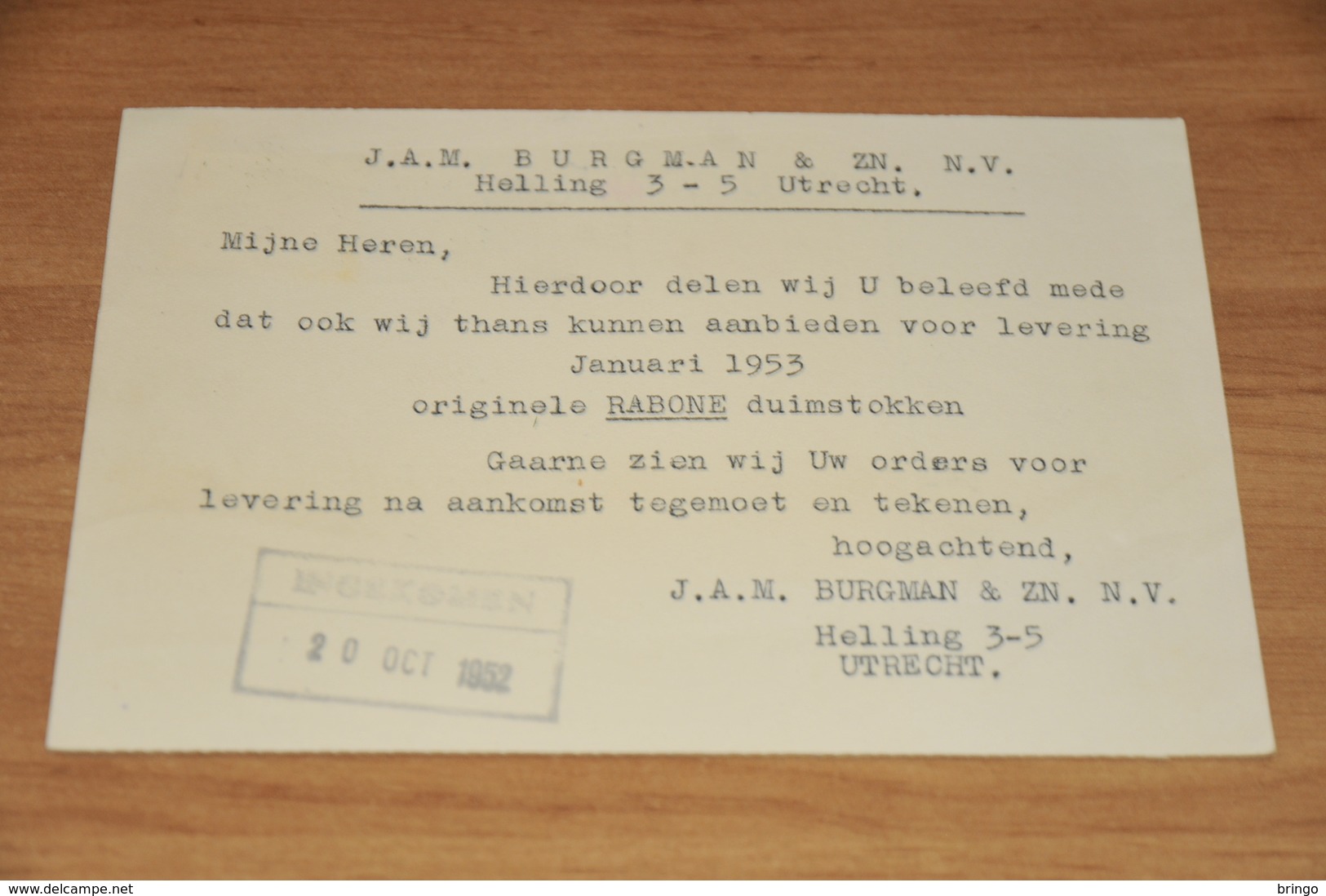 56-   DRUKWERK, J.A.M. BURGMAN & ZN. N.V. - UTRECHT - 1952 - Andere & Zonder Classificatie