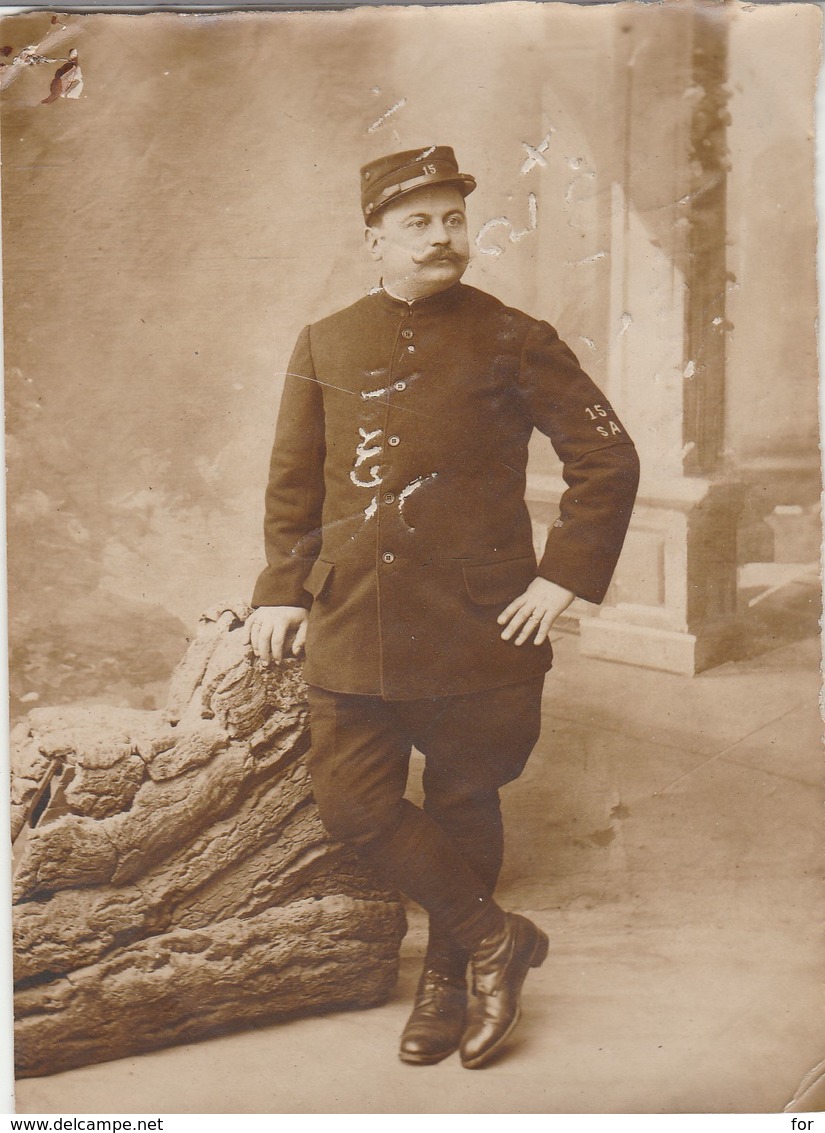 Photo Militaire : Soldat En Pose : 15é Régt. - S A  ( Format 12,2cm X 9cm ) - War, Military