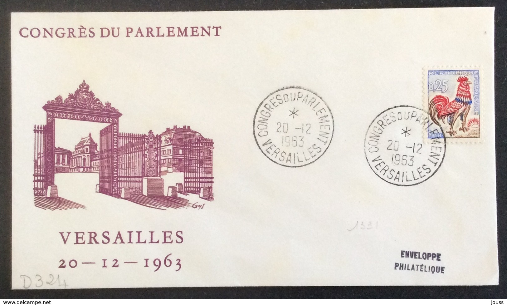 D324 Seine Et Oise « Versailles Congrès Du Parlement » 1331 Coq Decaris 20/12/1963 - 1961-....