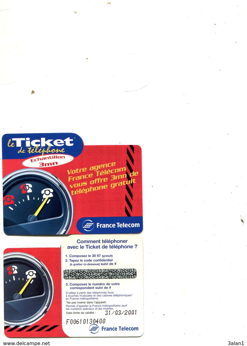 TICKET Téléphone  =  Votre Agence échantillon 3 Mn   03/2001 - Tickets FT