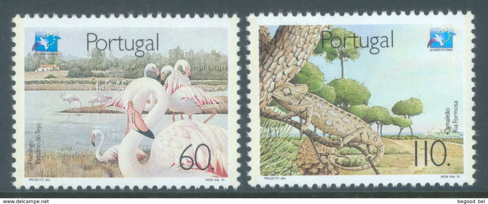 PORTUGAL - 1991 - MNH/*** LUXE - FLAMANTS CAMELEON  -  Mi 1859-1860 Yv 1833-1834 - Lot 19419 - Neufs