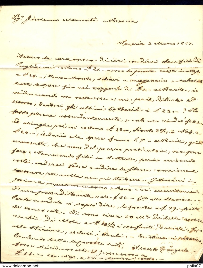 Austria, Italy - Letter With Complete Content Sent From Venezia To Brescia 1857 / 3 Scans - Autres & Non Classés