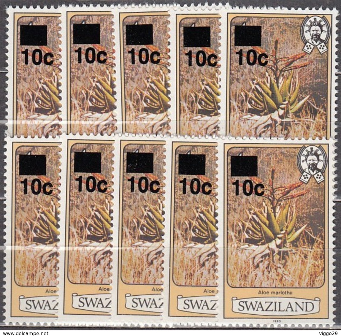 10x Swaziland 1984, Aloe, 10 On 4 Ct With Year 1983 (MNH, **) - Verzamelingen (zonder Album)